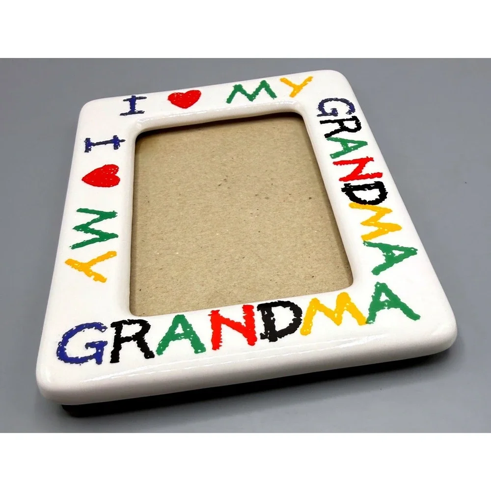 I Love My Grandma Ceramic Picture Frame White Multi Color Crayon Style 4x6 photo